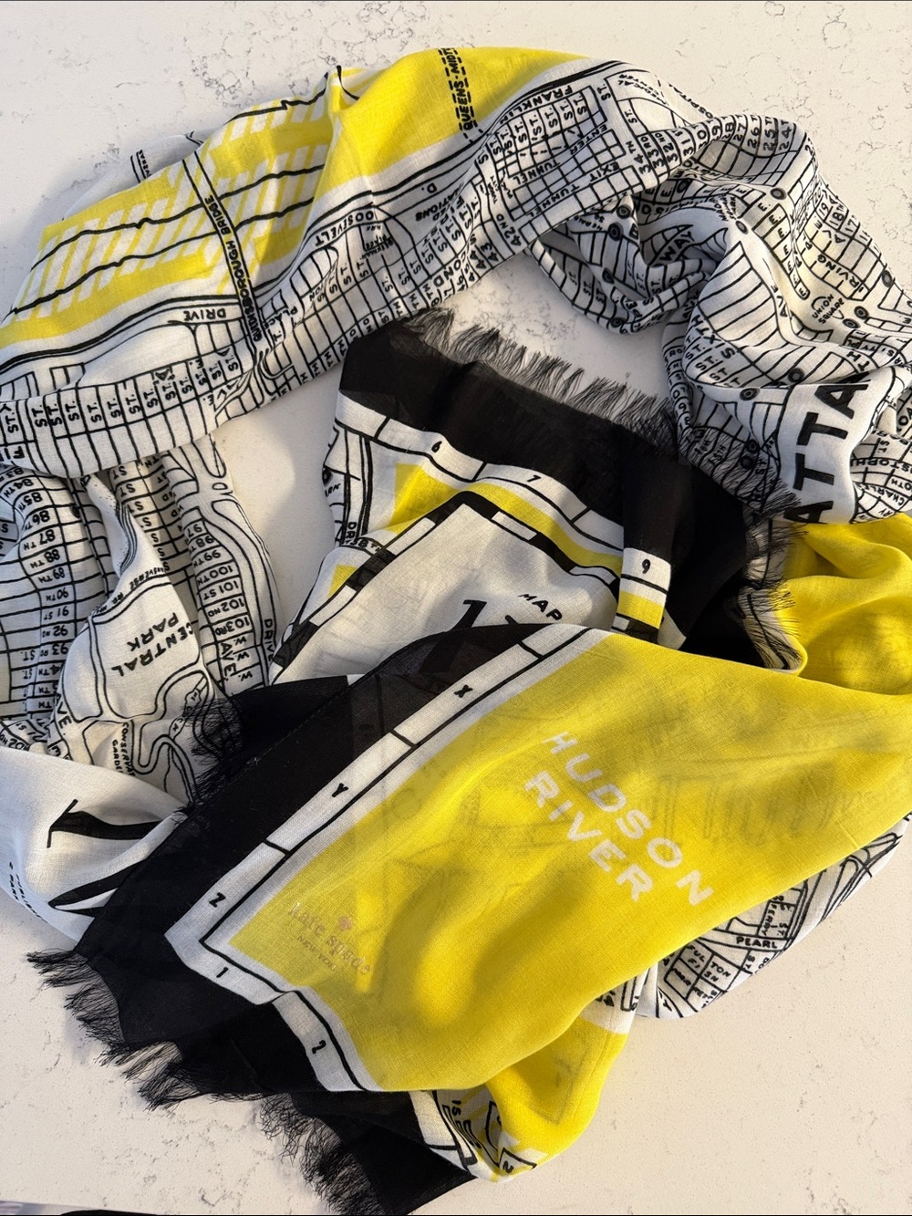 kate spade Yellow and Black Printed New York Map Decorative Scarf Throw